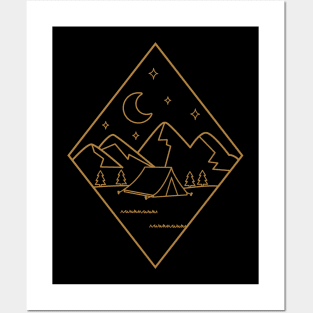 GEOMETRIC MOUNTAIN FOREST CAMPING HIKING Posters and Art